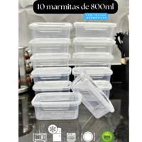 Imagem da promoção Kit 10 Marmita Potes 800ml com Travas Laterais BPA FREE Alimentos organizadores de congelador