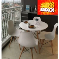 Imagem da promoção Mesa de Jantar Charles Eames Eiffel 90cm Tampo de Madeira Base Eucalipto Decoração Sala Cozinha