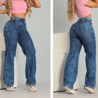 Imagem da promoção Calça Wide Leg Jeans Feminina Cintura Alta 100% Algodão Premium