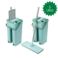 Imagem da promoção Rodo Mop Flat 2 Refis Esfregão Com Balde Rodo Mágico Lava Seca Tira Pó Limpeza Profissional