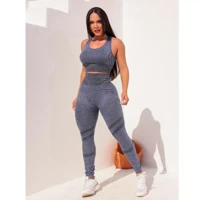 Imagem da promoção Conjunto De Roupa De Ginástica Feminina Legging Calça + Top Fitness Cintura Alta Empina Bumbum
