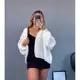 Casaco Curto Cardigan de Tricot Mousse Feminino Manga Longa Bufante Casaqueto Curto de Tricô Fio Mou em oferta
