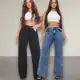 Kit 2 Calças Jeans Wid Leg Cos Alto Aumenta Bumbum Moda Feminina em oferta