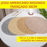 Imagem da promoção Jogo Americano Redondo 38cm Trançado Artesanal Descanso Mesa Jantar Chique Kit 2, 4 ou 6 Un Rústica