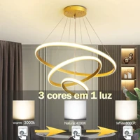 Imagem da promoção Lustre Pendente 3 Cores em 1 - Para Sala, Cozinha e Teto Led Nordic Moderno