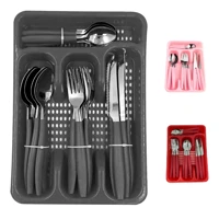 Imagem da promoção Kit Conjunto Talher Faqueiro 25 Peça Aço Inox Cozinha Com Suporte Para Gaveta - Preto - Vermelho - R