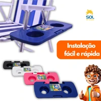 Imagem da promoção Mesa Portátil Apoio para Cadeira de Alumínio de Praia com Porta Objetos Copo Celular Cuia