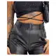 Shorts Feminino De Couro Fake Tecido Cirre Short Preto De Fivela em oferta