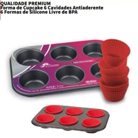 Imagem da promoção 6 Forminhas de Silicone Não Gruda + Forma de Cupcake 12 ou 6 Cavidades Antiaderente Empada