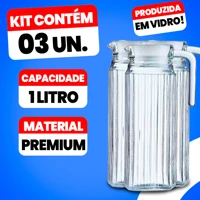 Imagem da promoção Kit 3 Jarras de Suco Água Vidro Transparente 1 Litro com Tampa