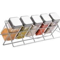 Imagem da promoção Porta Condimentos de Vidro Quadrado Transparente com Suporte 6 Peças - Euro Home