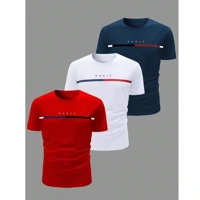 Imagem da promoção Kit 3 Camiseta Masculina Casual Esporte Básica Estampa Paris 100% Algodão