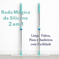Imagem da promoção Kit 2 Rodos Mágicos Amidila Silicone 2 Em 1 Limpa Vidros Pisos Banheiros Alumínio Super Leve 1,4m