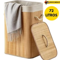 Imagem da promoção Cesto De Roupa Suja Bambu 72 Litros Dobravel Organizador Forrado Banheiro 60cm Grande Cesto Retangul