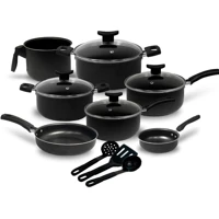 Imagem da Promoção Jogo de Panelas 10 Peças Preto Antiaderente c/Tampa de Vidro e Utensílios