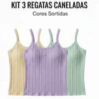 Imagem da promoção kit 2 ou 3 Regatinha Feminina Com Alcinha Canelada Com Bojo - Cores Lançamento Verão 2026