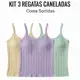 kit 2 ou 3 Regatinha Feminina Com Alcinha Canelada Com Bojo - Cores Lançamento Verão 2026 em oferta