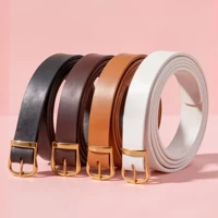 Imagem da promoção Kit 4 Cintos Feminino Fivela Metalizada Dourada Em Couro Sintético Ecológico Minimalista