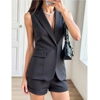 Imagem da promoção Conjunto feminina Colete sem manga e Shorts com bolso simples liso Alfaiataria