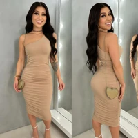 Imagem da promoção Vestido Feminino Mula Manca Tubinho Nula Manga Suplex Midi Drapeado Franzido