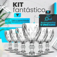 Imagem da promoção Jogo 6 Taça Diamante Copo Vidro Transparente Taças Abacaxi Gourmet Bico De Jaca 330ml