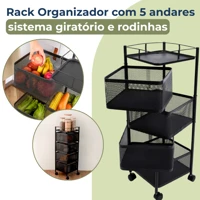 Imagem da promoção Organizador Fruteira Cesto Giratório 5 Andares Com Rodinhas Casa Cozinha