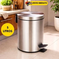 Imagem da promoção Lixeira 5 Litros Aço Inox com Pedal Antiodor Tampa Basculante Cozinha Banheiro Cesto Com Pedal E Bal