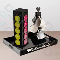 Imagem da promoção Bandeja Aparador Café MDF Preto Com Suporte 6 Xícaras E Torre Giratória