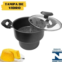 Imagem da promoção Cuscuzeira Antiaderente Com Tampa De Vidro Teflon Cuscuz Nordeste N16 Preto