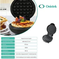 Imagem da promoção Máquina De Waffle Mini Elétrica Antiaderente 600W Duplo Aquecimento Preta ON-FE407 127V/220V
