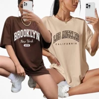 Imagem da promoção Kit 2 Camiseta Feminina Streetwear Los Angeles Brooklyn 100% Algodão