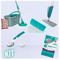 Imagem da promoção Kit Mop, Mop Fit Giratório, Conjunto de Esponja e Escova com Dispenser e Panos Mulituso - Fun Clean
