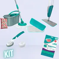 Kit Mop, Mop Fit Giratório, Conjunto de Esponja e Escova com Dispenser e Panos Mulituso - Fun Clean em oferta na ShopTime
