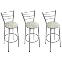 Kit 3 Banquetas Ravena Tubo Prata com Assento Floral Liberty Cinza - ItaGold em oferta na Amazon