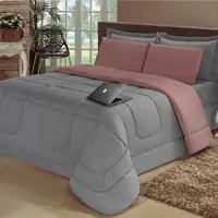 Jogo de Cama Casal Queen 6 Pçs Dupla Fase Cinza e Rosa Cotex em oferta na Magazine Luiza