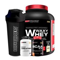 Imagem da promoção Kit Waxy Whey 2kg + BCAA 4,5 100g + Power Creatina 100g + Coqueteleira Bodybuilders