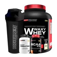 Kit Waxy Whey 2kg + BCAA 4,5 100g + Power Creatina 100g + Coqueteleira Bodybuilders em oferta na Magazine Luiza