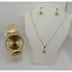 Kit Relogio Dourado + Colar + Brinco Presente Mulher Namorada Mãe - Kit Dourado em oferta