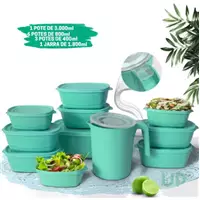 Imagem da promoção Kit 10 Potes vasilhas herméticos de Plástico + 1 Jarra para Suco Vasilhas de Plástico - FINA SINTONI