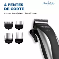 Imagem da promoção Máquina de Cortar Cabelo Mondial Hair Stylo CR-02 4 com Pentes - Prata/Preta