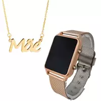 Imagem da promoção Kit Relogio Feminino Digital Led Quadrado Watch + Colar com Pingente Manuscrito Mãe Folheado ouro 18
