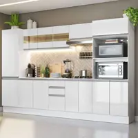 Cozinha Completa 100% MDF Madesa Smart 300 cm Modulada Com Armário, Balcão e Tampo - Frentes Branco em oferta na Casas Bahia