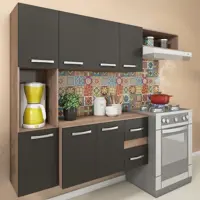 Cozinha Compacta 7 Portas 2 Gavetas Suspensa Armário E Balcão Anita Teka/grafite - Pnr Móveis Preto em oferta na Casas Bahia