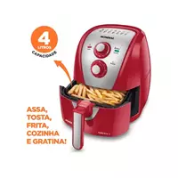 Imagem da promoção Fritadeira Elétrica sem Óleo/Air Fryer Mondial - Family AFN-40-RI Vermelha e Inox 4L com Timer