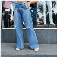 Imagem da promoção Calça Wide Leg Jeans Feminina Cintura Alta pantalona