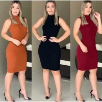 Imagem da promoção Vestido Canelado Feminino Midi Gola Alta Malha Canelada