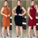 Vestido Canelado Feminino Midi Gola Alta Malha Canelada em oferta