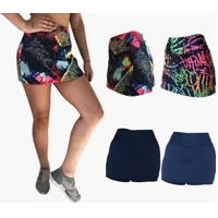 Imagem da promoção KIT 2 Shorts Saia Plus Size Suplex Cós Alto Estampada ou Lisa