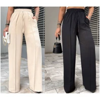 Imagem da promoção Calça Pantalona Wide leg Feminina com elástico na cintura e bolso