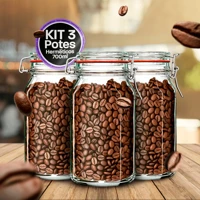 Imagem da promoção Pote de Vidro Kit 3 Potes Tampa Hermetico Com Vedação Para Alimentos 700ml
